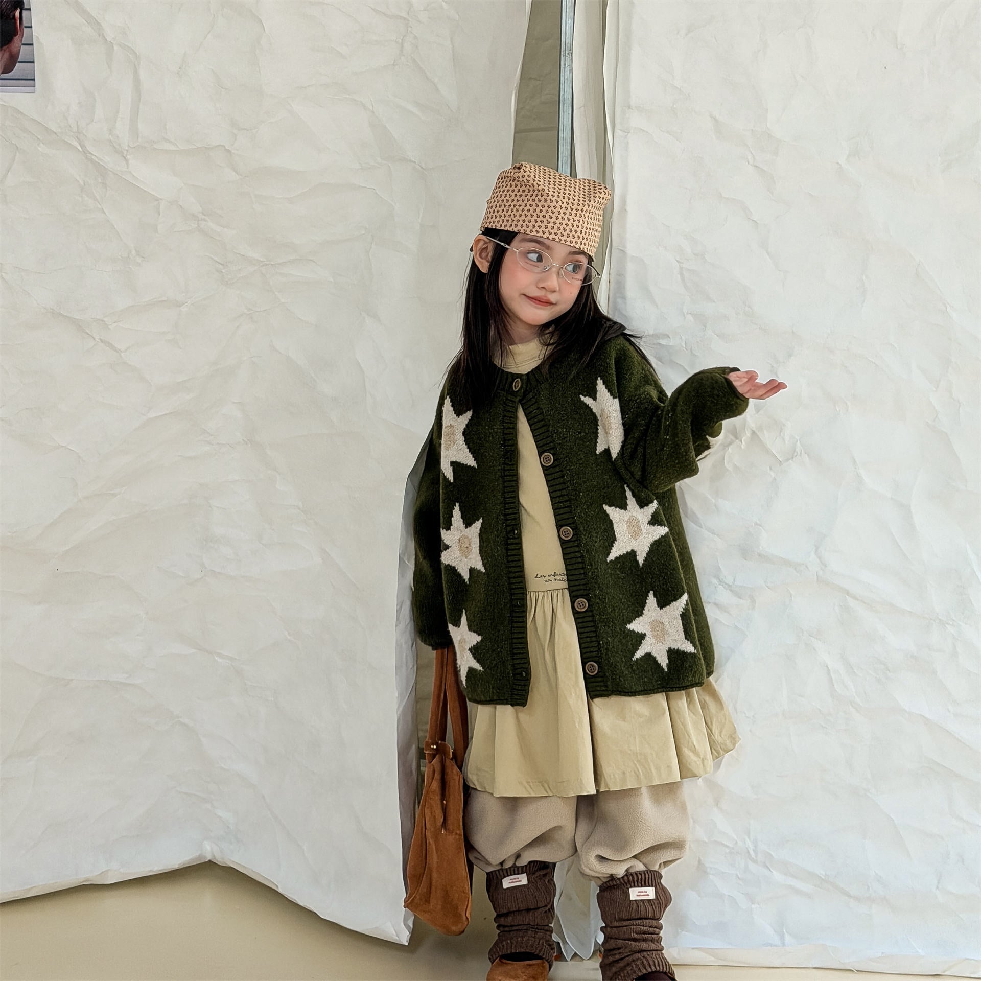 カーディガン・パーカー ニットカーディガン スター星 モノトーン ラグラン カジュアル アウター【mh0011612】