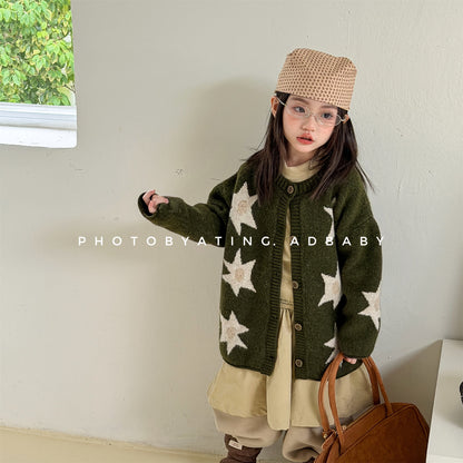 カーディガン・パーカー ニットカーディガン スター星 モノトーン ラグラン カジュアル アウター【mh0011612】