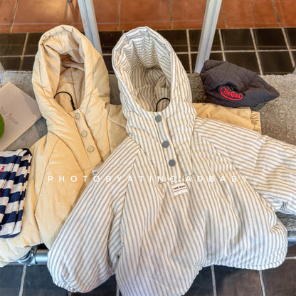 トレーナー・フーディ パフジャケット フーディ ストライプ プルオーバー アウター 中綿【mh0011613】