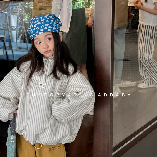 トレーナー・フーディ パフジャケット フーディ ストライプ プルオーバー アウター 中綿【mh0011613】