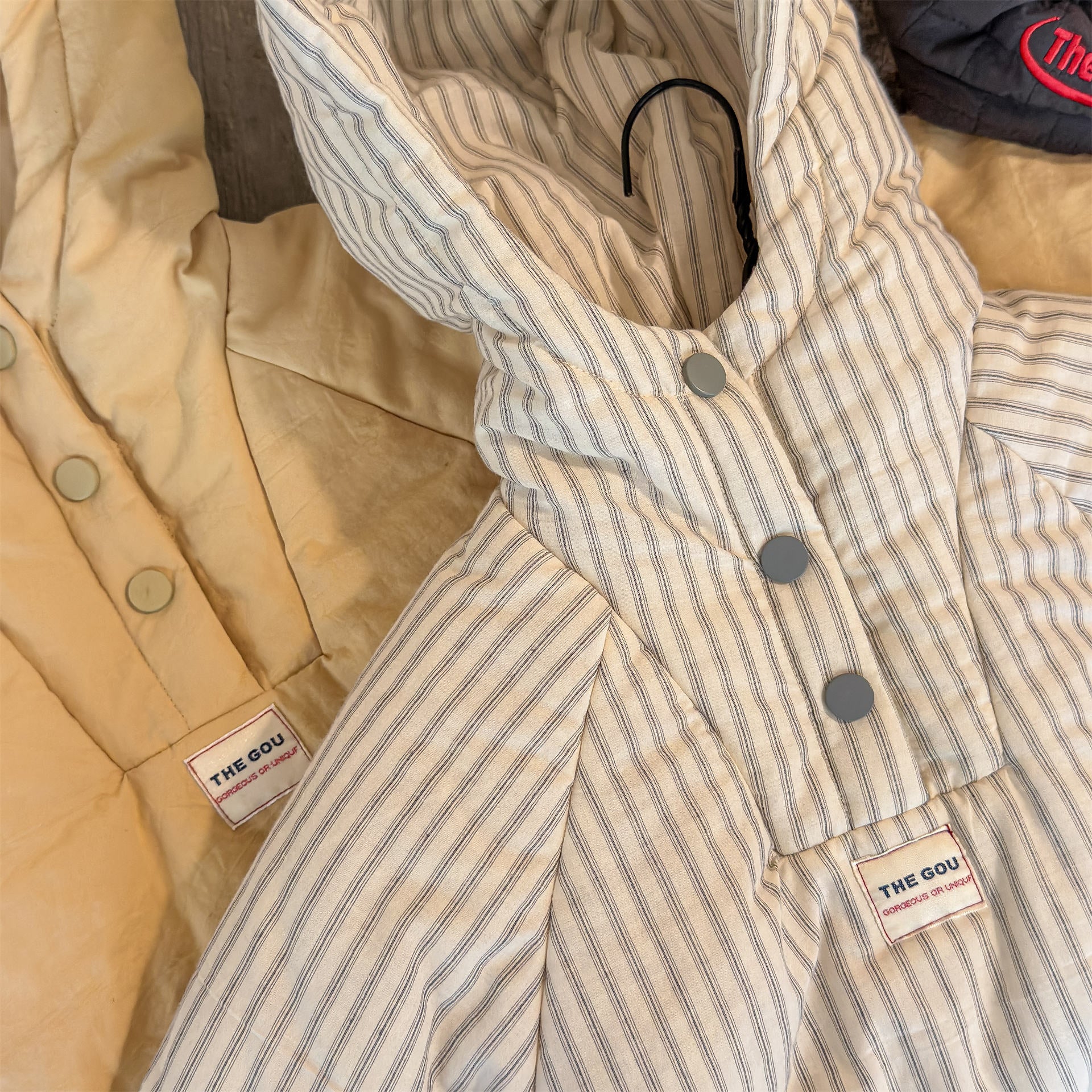 トレーナー・フーディ パフジャケット フーディ ストライプ プルオーバー アウター 中綿【mh0011613】