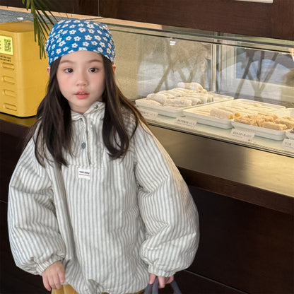 トレーナー・フーディ パフジャケット フーディ ストライプ プルオーバー アウター 中綿【mh0011613】