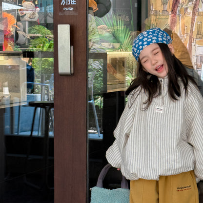 トレーナー・フーディ パフジャケット フーディ ストライプ プルオーバー アウター 中綿【mh0011613】