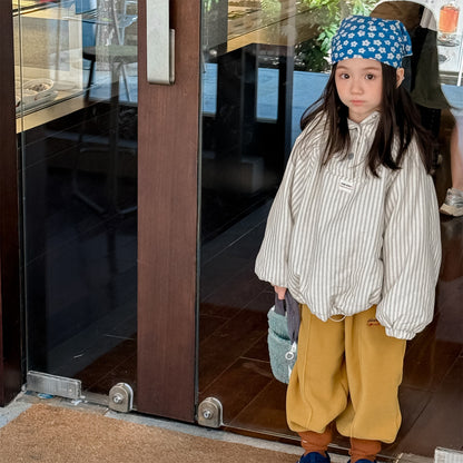 トレーナー・フーディ パフジャケット フーディ ストライプ プルオーバー アウター 中綿【mh0011613】