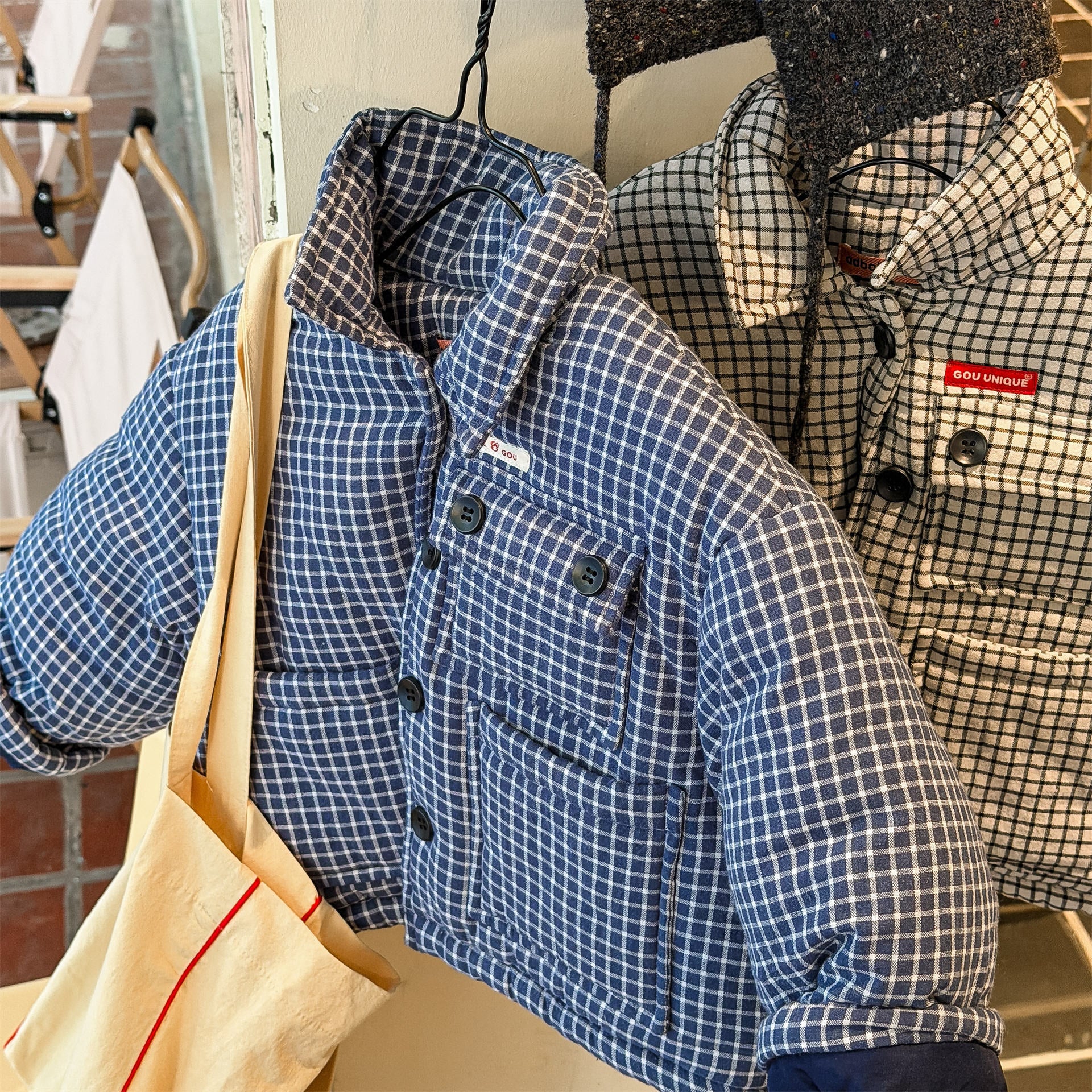 ショートコート・ジャケット・ジャンパー チェック柄ジャケット コート 中綿入り アウター【mh0011901】