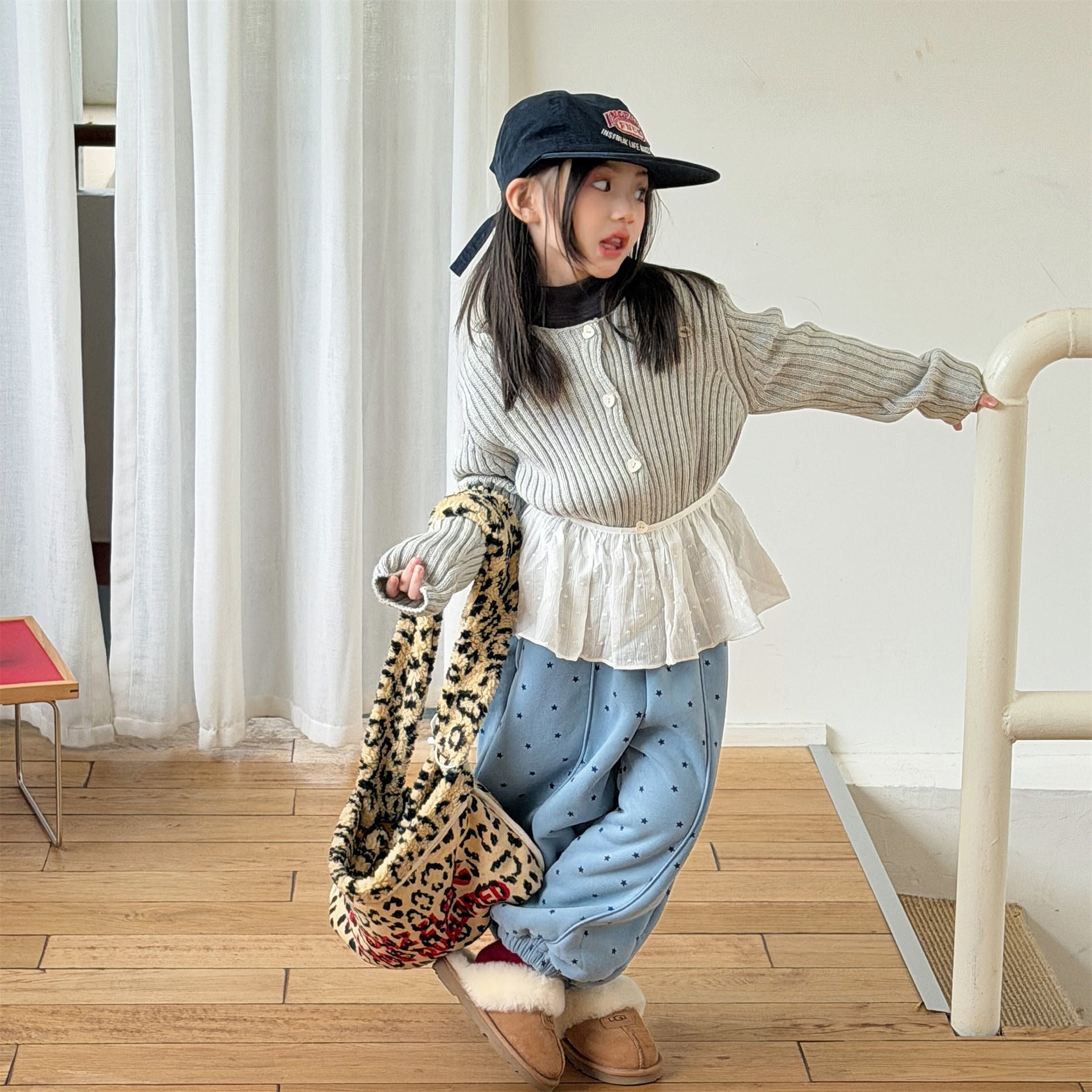 ロングパンツ・スウェットパンツ 裏ボアスウェットパンツ 星スタープリント 暖パン ジャージ【mh0011907】