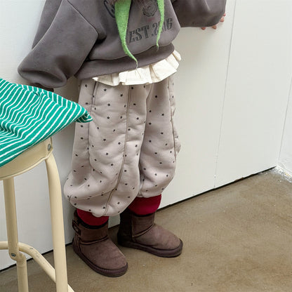 ロングパンツ・スウェットパンツ 裏ボアスウェットパンツ 星スタープリント 暖パン ジャージ【mh0011907】