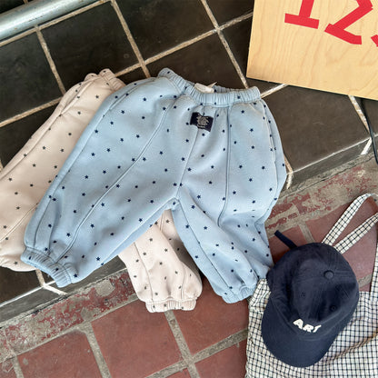 ロングパンツ・スウェットパンツ 裏ボアスウェットパンツ 星スタープリント 暖パン ジャージ【mh0011907】