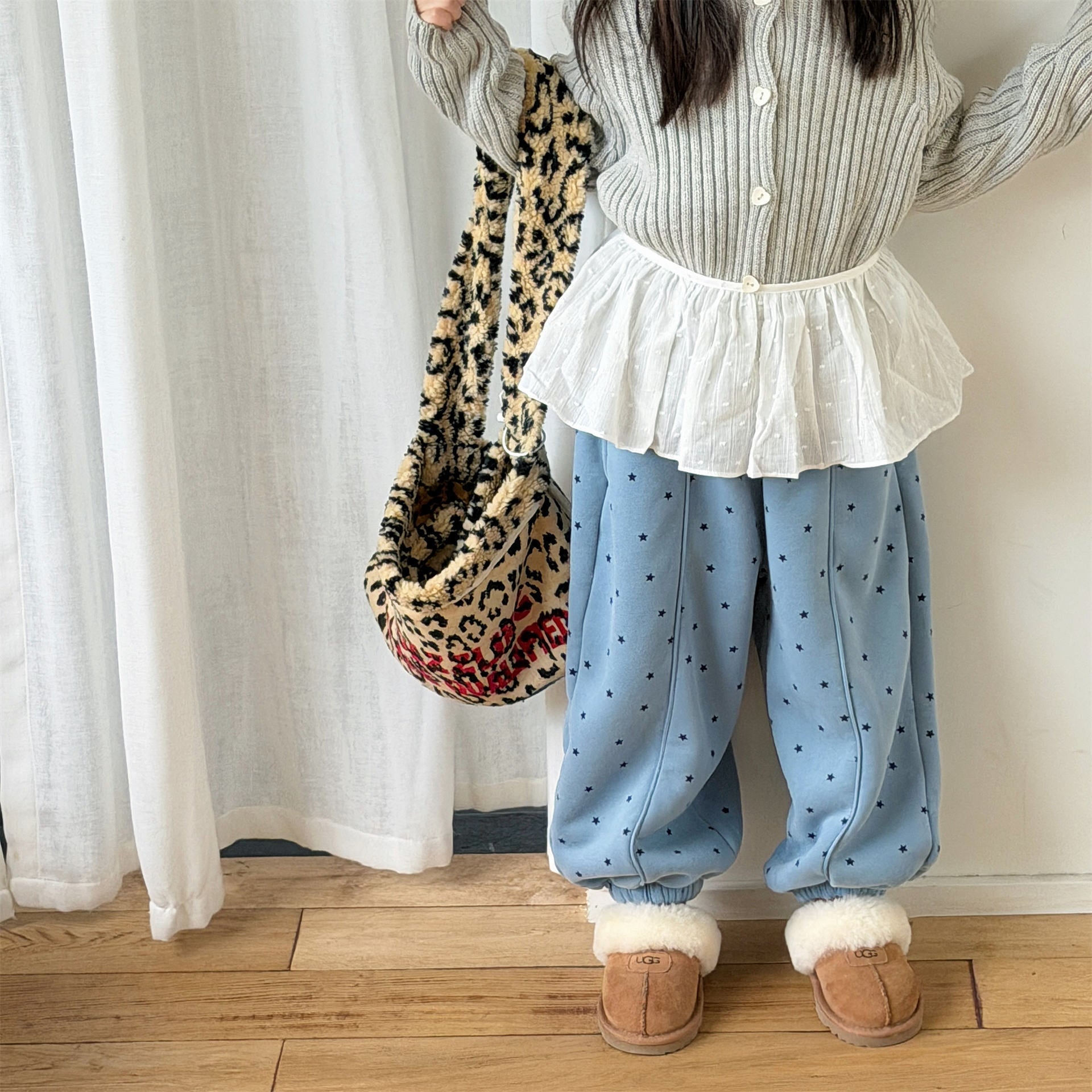 ロングパンツ・スウェットパンツ 裏ボアスウェットパンツ 星スタープリント 暖パン ジャージ【mh0011907】