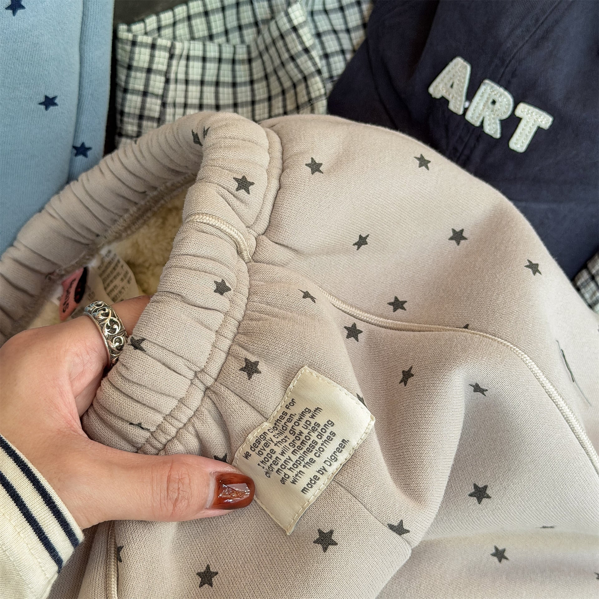 ロングパンツ・スウェットパンツ 裏ボアスウェットパンツ 星スタープリント 暖パン ジャージ【mh0011907】