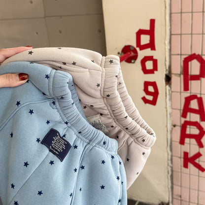 ロングパンツ・スウェットパンツ 裏ボアスウェットパンツ 星スタープリント 暖パン ジャージ【mh0011907】