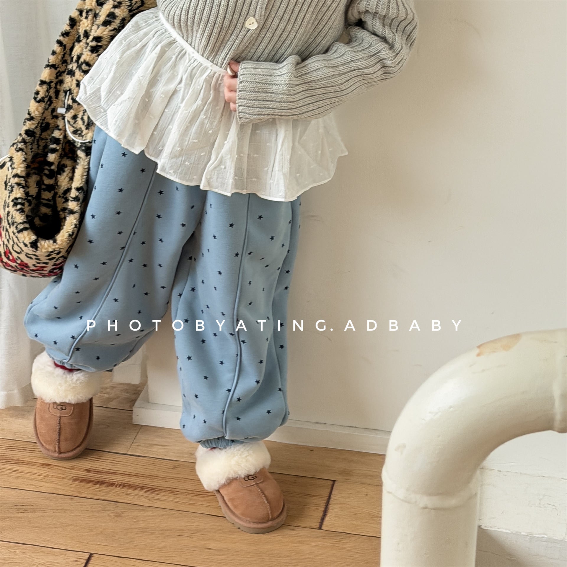 ロングパンツ・スウェットパンツ 裏ボアスウェットパンツ 星スタープリント 暖パン ジャージ【mh0011907】