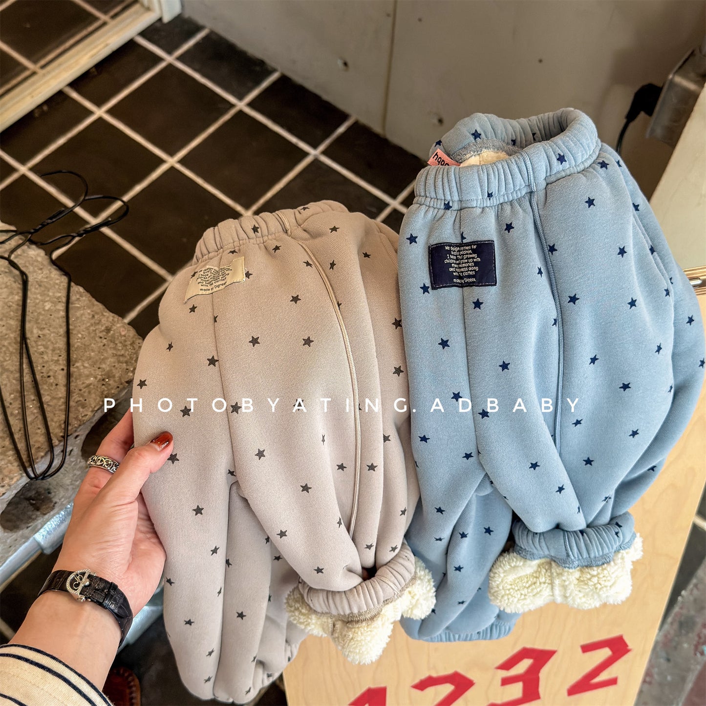 ロングパンツ・スウェットパンツ 裏ボアスウェットパンツ 星スタープリント 暖パン ジャージ【mh0011907】