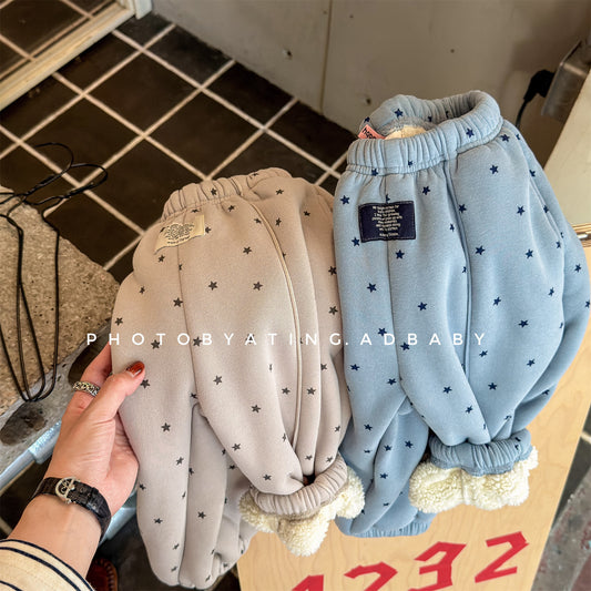 ロングパンツ・スウェットパンツ 裏ボアスウェットパンツ 星スタープリント 暖パン ジャージ【mh0011907】