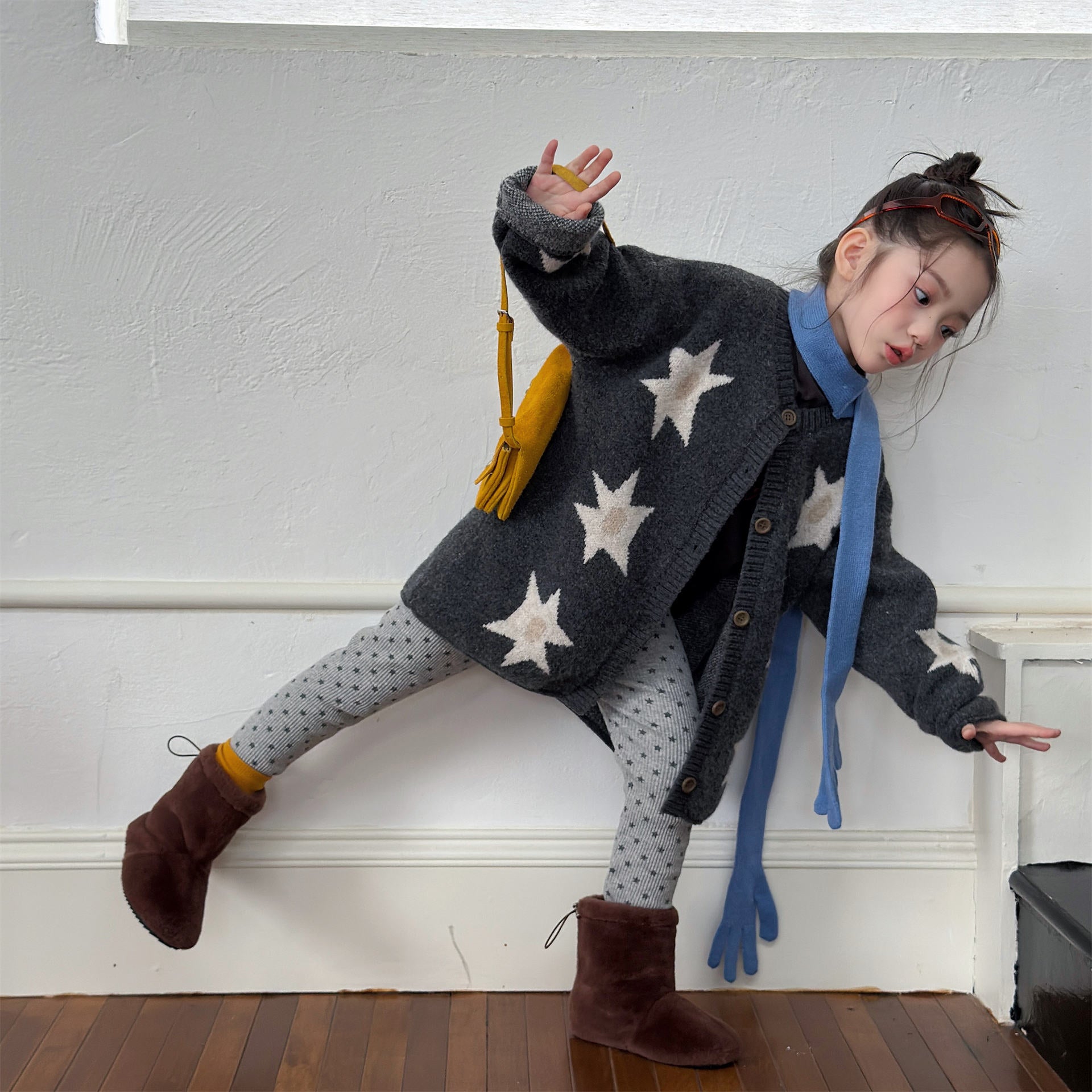 レギンスパンツ 裏起毛リブレギンスパンツ 星スタープリント デイリーパンツ【mh0011908】