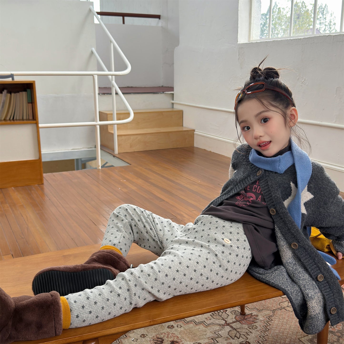 レギンスパンツ 裏起毛リブレギンスパンツ 星スタープリント デイリーパンツ【mh0011908】