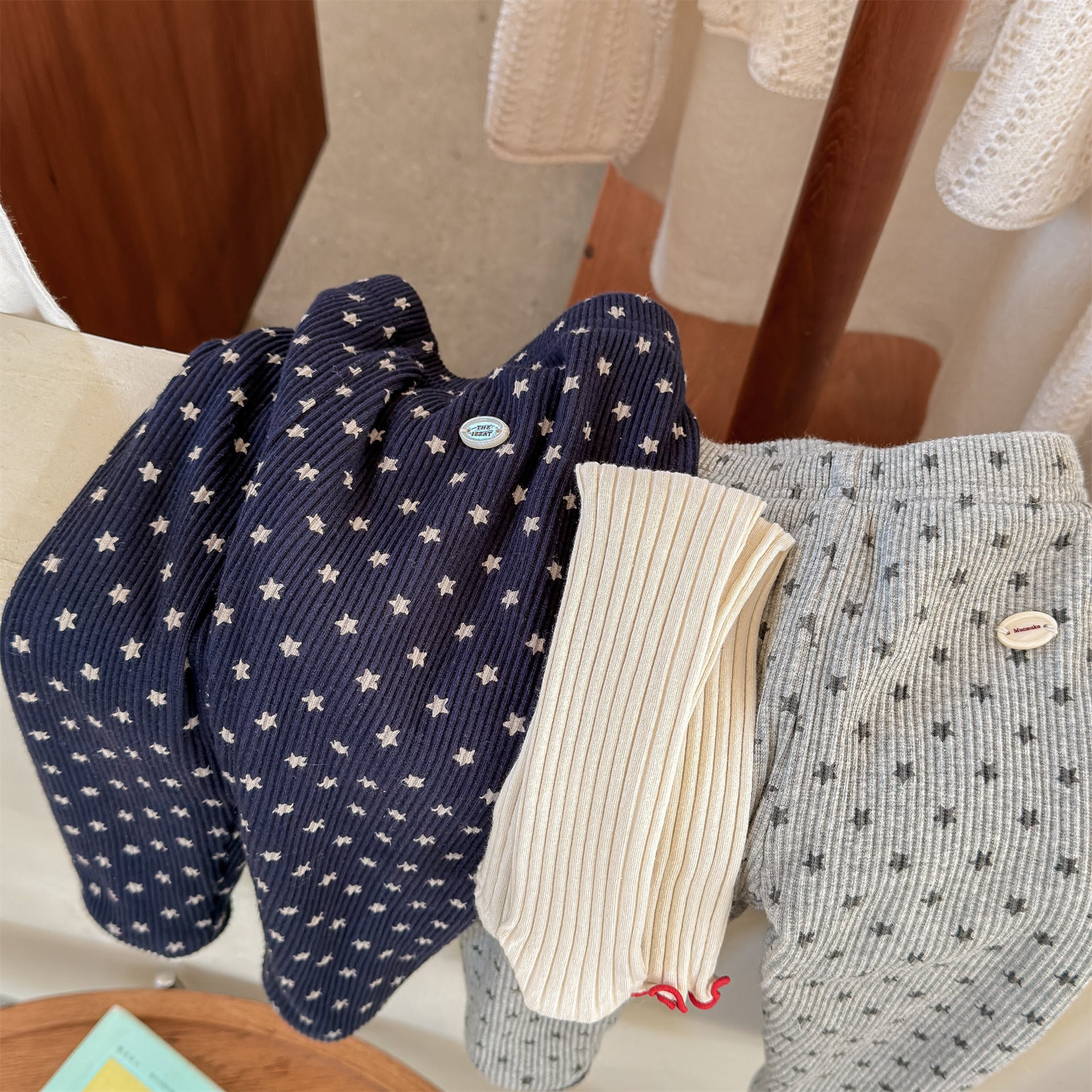 レギンスパンツ 裏起毛リブレギンスパンツ 星スタープリント デイリーパンツ【mh0011908】