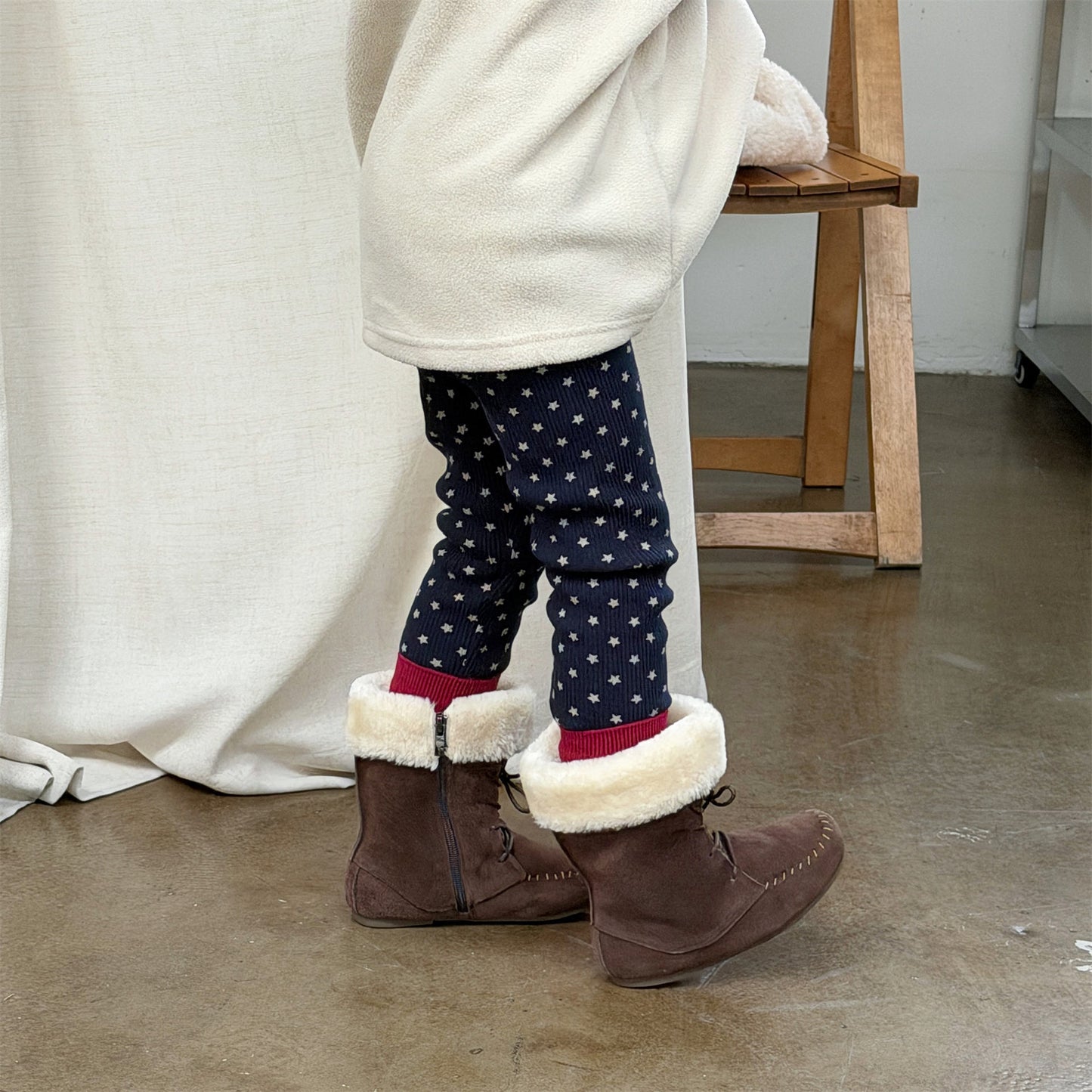 レギンスパンツ 裏起毛リブレギンスパンツ 星スタープリント デイリーパンツ【mh0011908】