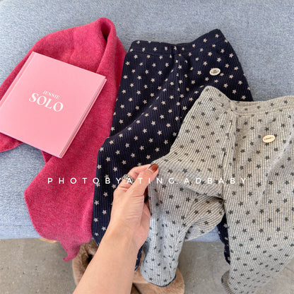 レギンスパンツ 裏起毛リブレギンスパンツ 星スタープリント デイリーパンツ【mh0011908】