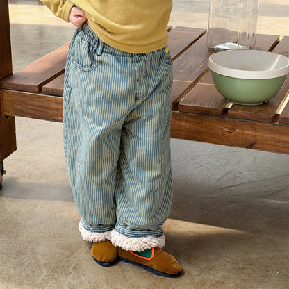 デニムパンツ 裏ボアデニムパンツ ストライプ 暖パン ジーンズ【mh0011914】