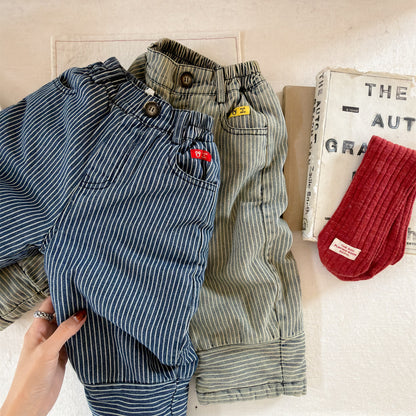 デニムパンツ 裏ボアデニムパンツ ストライプ 暖パン ジーンズ【mh0011914】