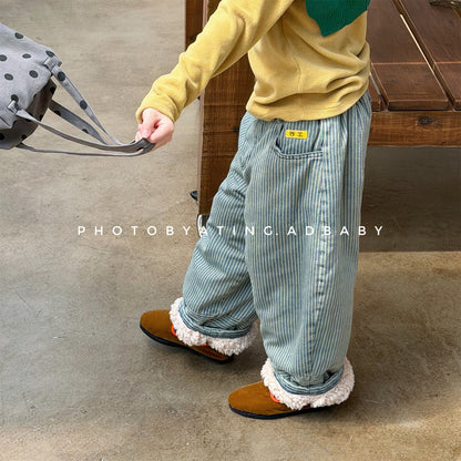 デニムパンツ 裏ボアデニムパンツ ストライプ 暖パン ジーンズ【mh0011914】