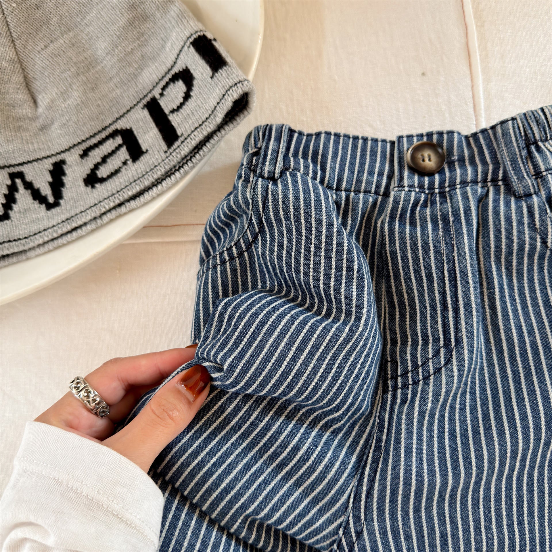 デニムパンツ 裏ボアデニムパンツ ストライプ 暖パン ジーンズ【mh0011914】