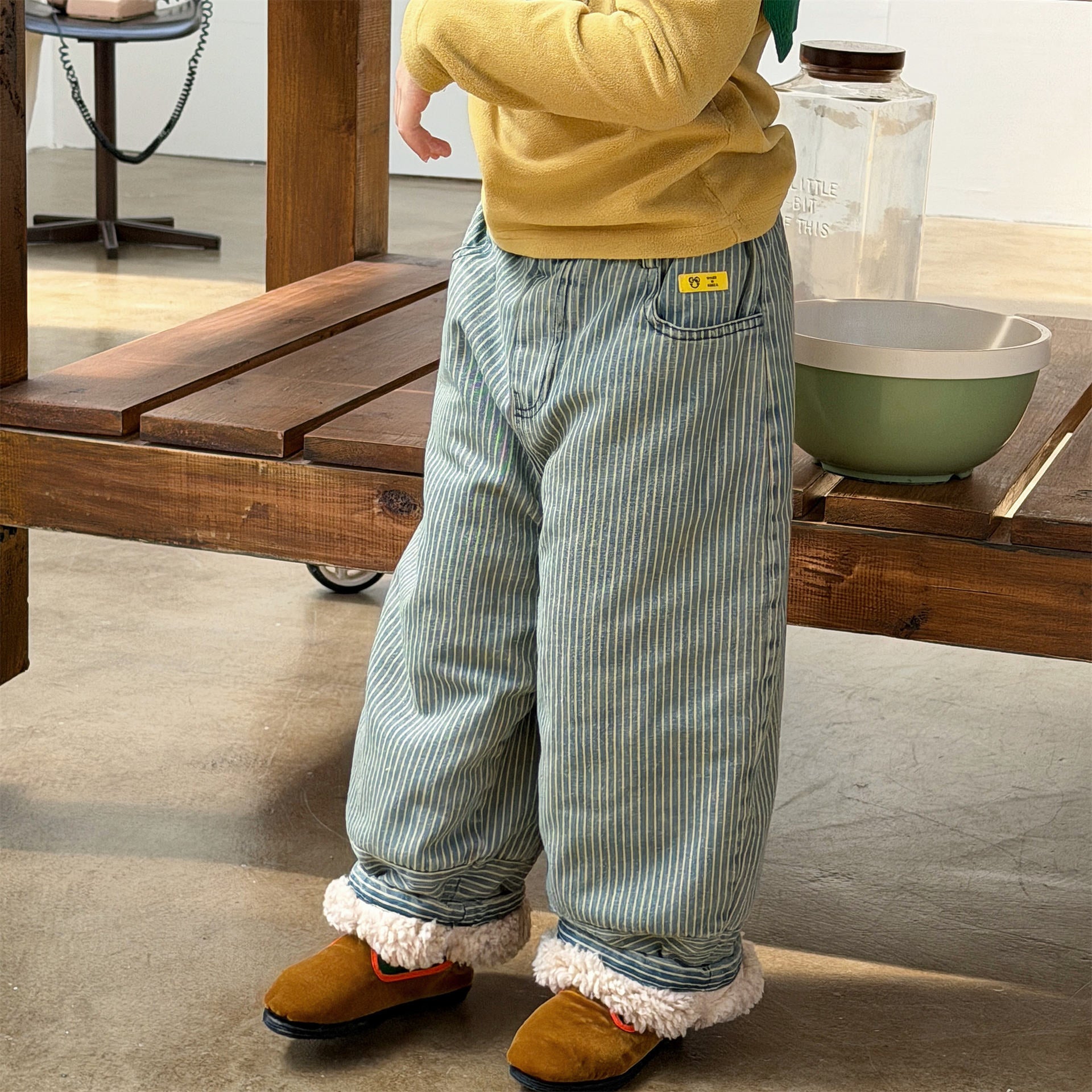 デニムパンツ 裏ボアデニムパンツ ストライプ 暖パン ジーンズ【mh0011914】