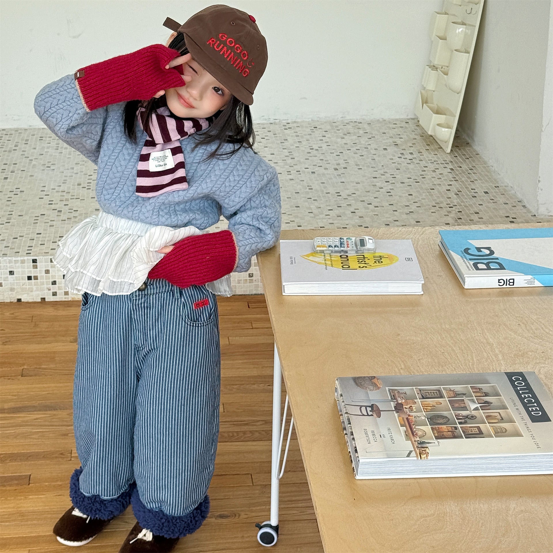 デニムパンツ 裏ボアデニムパンツ ストライプ 暖パン ジーンズ【mh0011914】