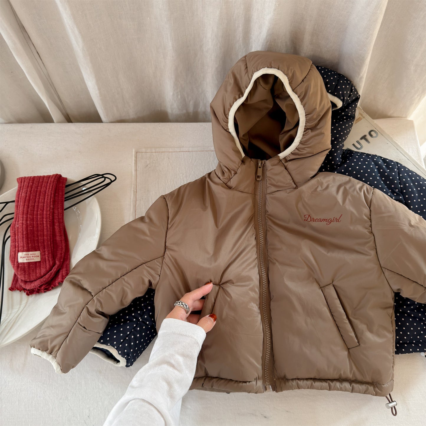 ショートコート・ジャケット・ジャンパー 中綿フーディブルゾンジャケット 無地/ドット アウターコート【mh0011915】