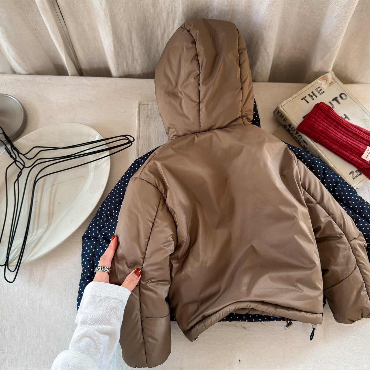 ショートコート・ジャケット・ジャンパー 中綿フーディブルゾンジャケット 無地/ドット アウターコート【mh0011915】