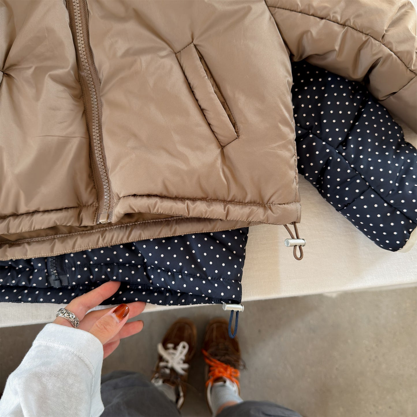 ショートコート・ジャケット・ジャンパー 中綿フーディブルゾンジャケット 無地/ドット アウターコート【mh0011915】