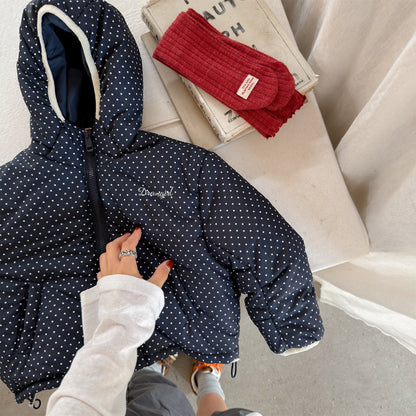 ショートコート・ジャケット・ジャンパー 中綿フーディブルゾンジャケット 無地/ドット アウターコート【mh0011915】