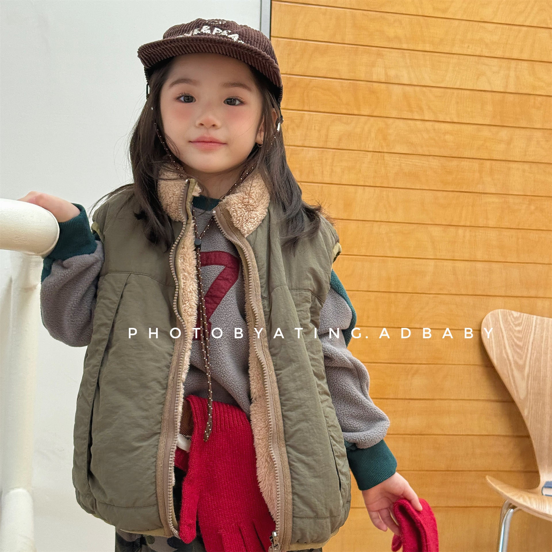 ベスト パッチワークベスト 裏ボアフリース スタンドカラー【mh0011920】