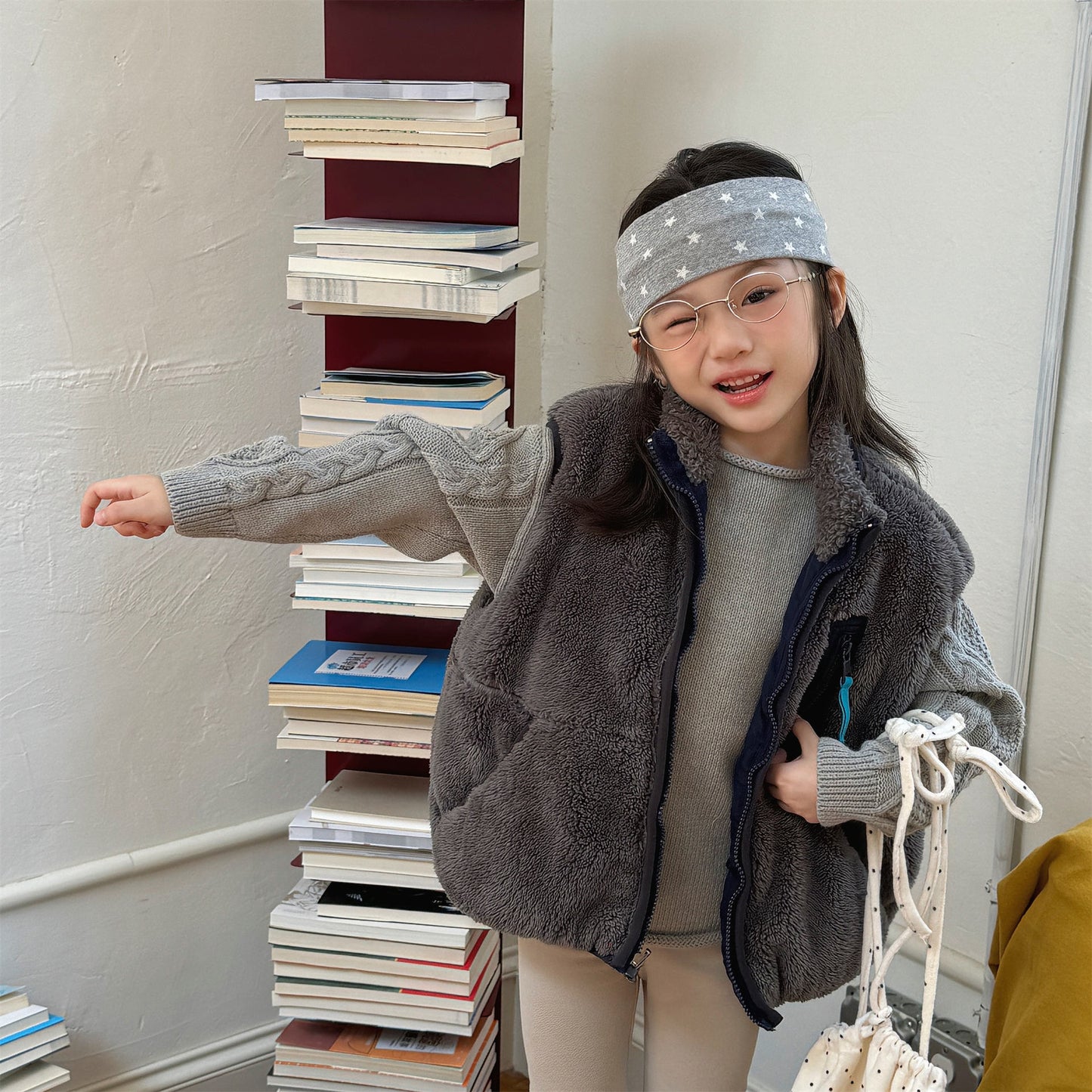 ベスト パッチワークベスト 裏ボアフリース スタンドカラー【mh0011920】