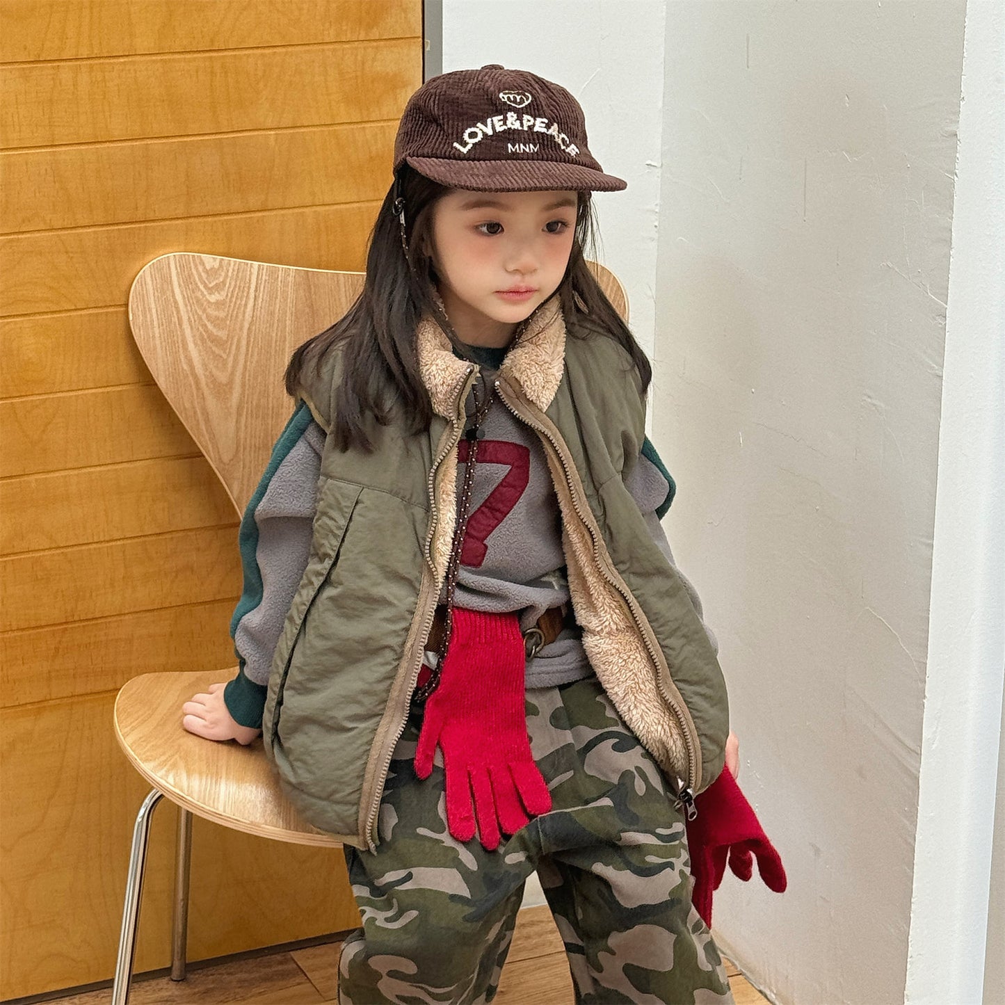 ベスト パッチワークベスト 裏ボアフリース スタンドカラー【mh0011920】