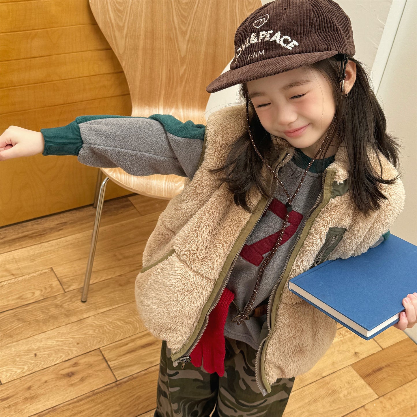 ベスト パッチワークベスト 裏ボアフリース スタンドカラー【mh0011920】