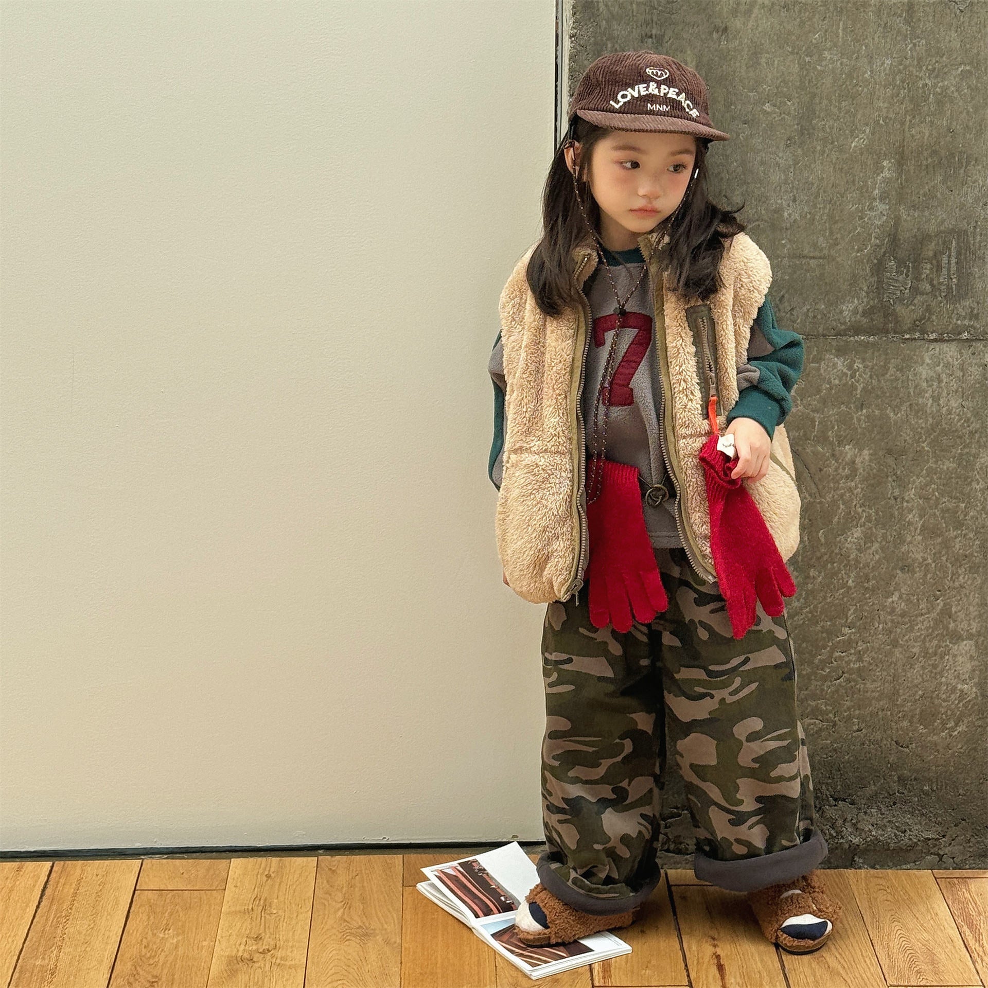 ベスト パッチワークベスト 裏ボアフリース スタンドカラー【mh0011920】