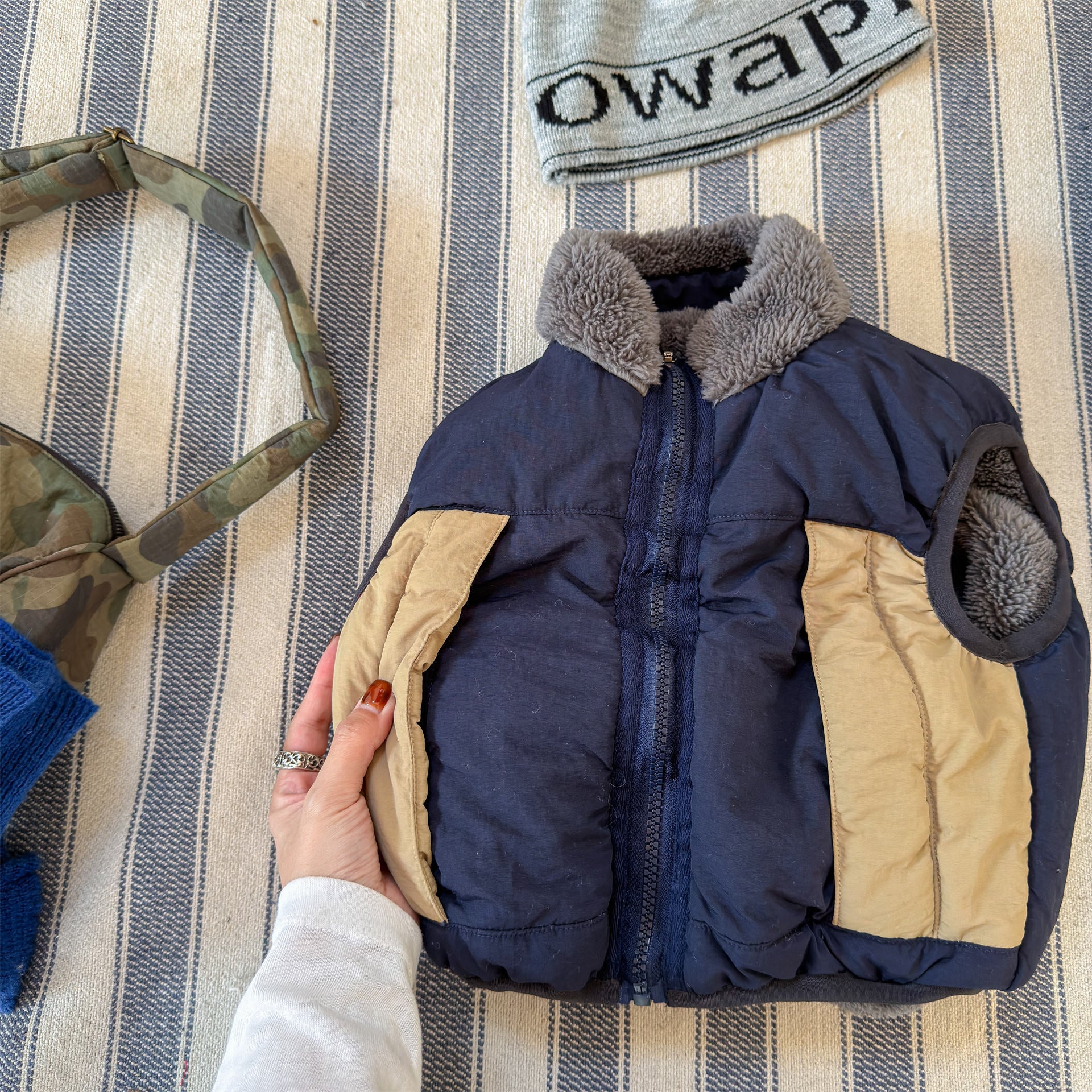 ベスト パッチワークベスト 裏ボアフリース スタンドカラー【mh0011920】