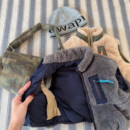 ベスト パッチワークベスト 裏ボアフリース スタンドカラー【mh0011920】