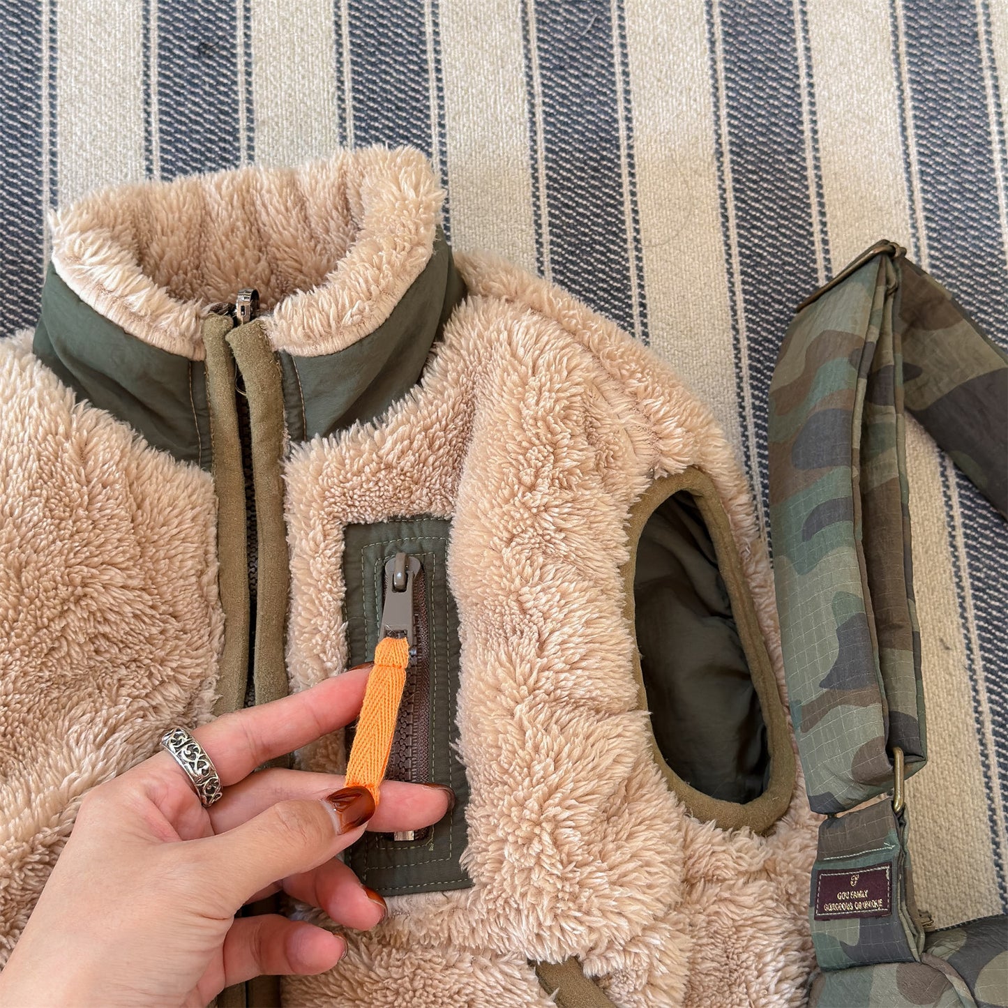 ベスト パッチワークベスト 裏ボアフリース スタンドカラー【mh0011920】