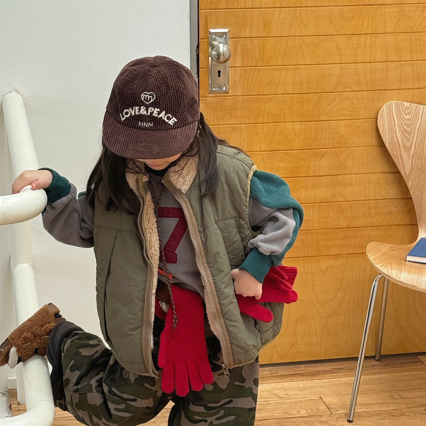 ベスト パッチワークベスト 裏ボアフリース スタンドカラー【mh0011920】