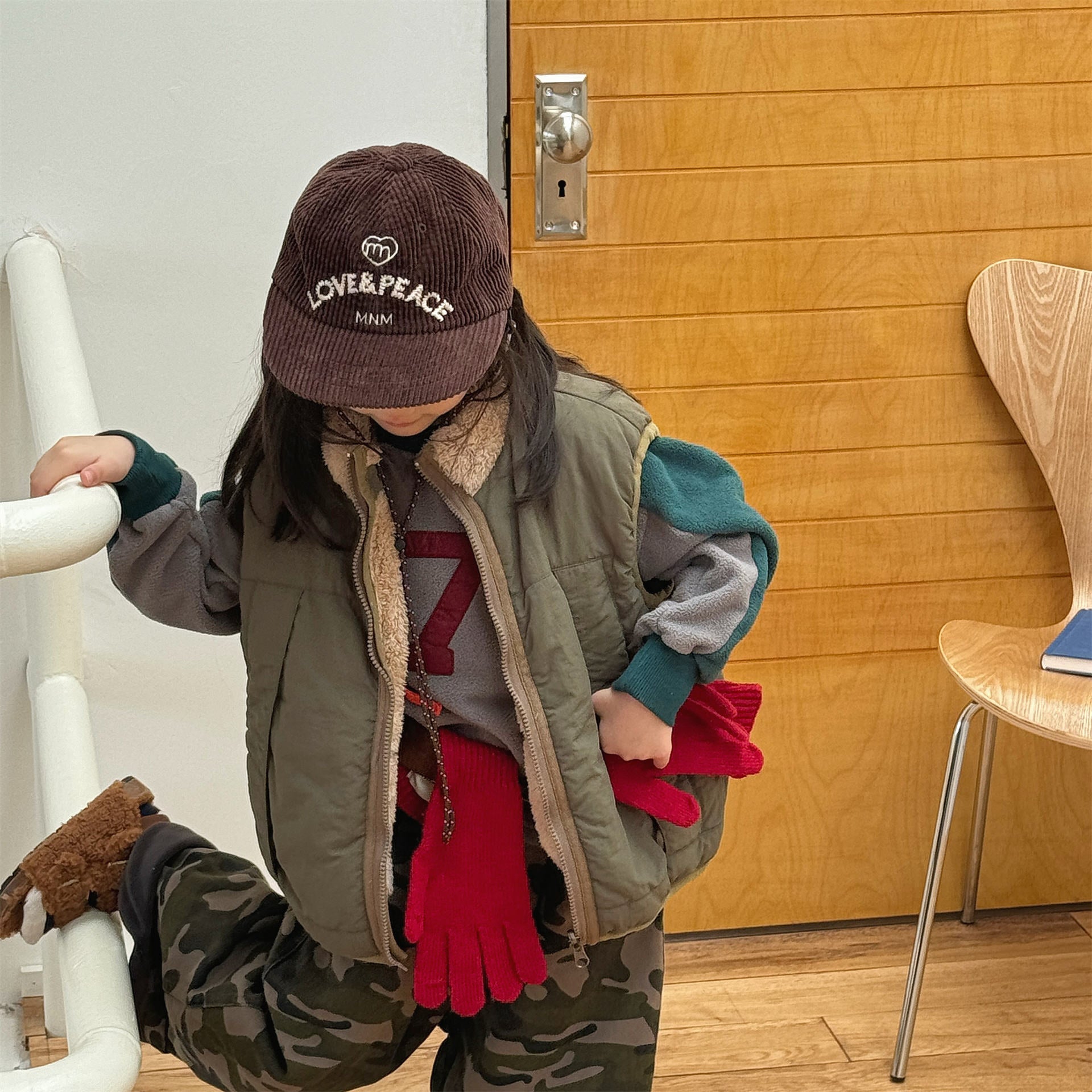 ベスト パッチワークベスト 裏ボアフリース スタンドカラー【mh0011920】