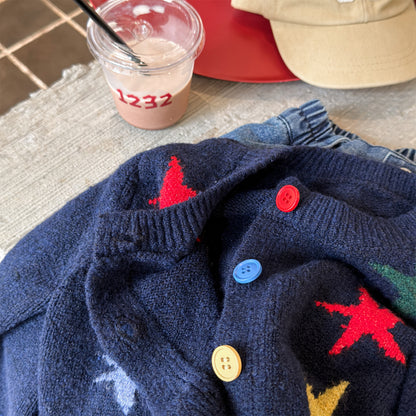 カーディガン・パーカー ニットカーディガン 厚手 カラフルスター 星 セーター【mh0011921】