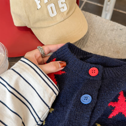 カーディガン・パーカー ニットカーディガン 厚手 カラフルスター 星 セーター【mh0011921】