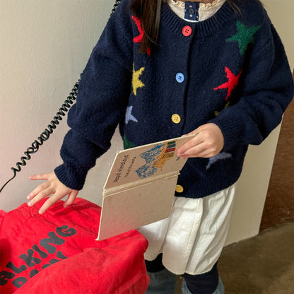 カーディガン・パーカー ニットカーディガン 厚手 カラフルスター 星 セーター【mh0011921】