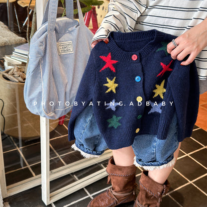 カーディガン・パーカー ニットカーディガン 厚手 カラフルスター 星 セーター【mh0011921】