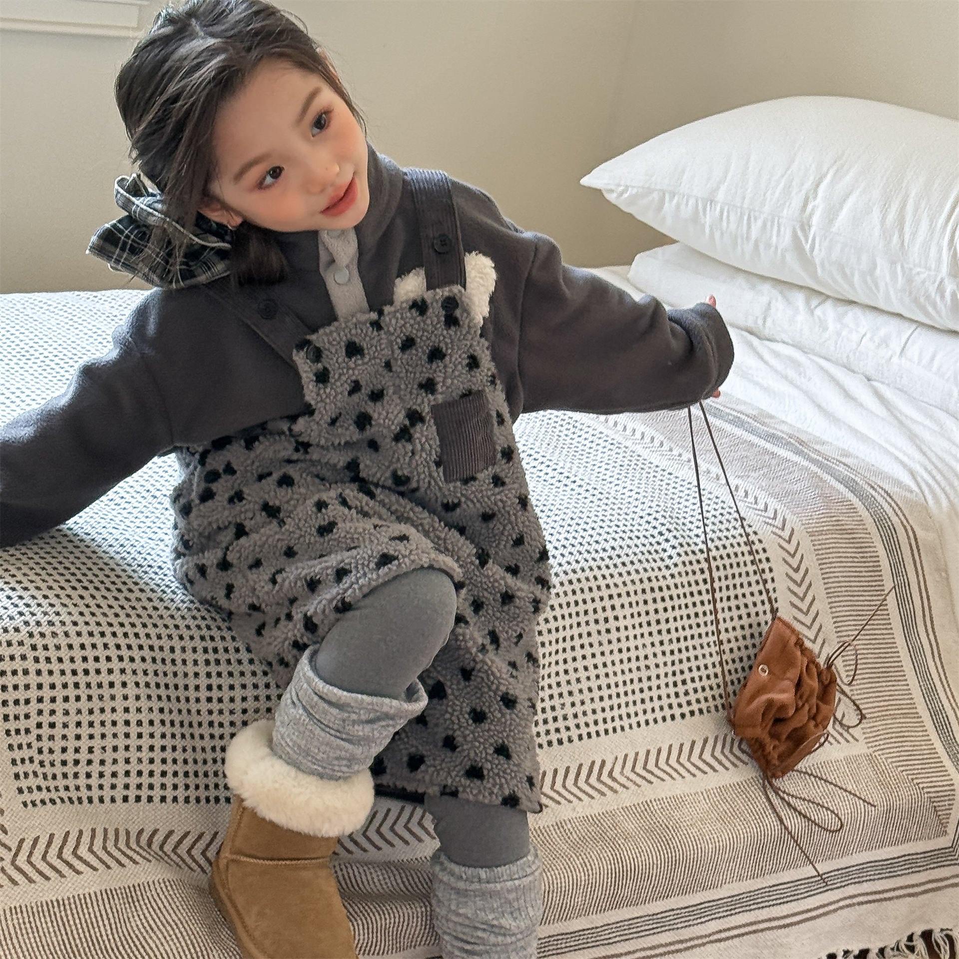 サロペットパンツ・サスペンダーパンツ ハートフリースサロペット ショートサスペンダーパンツ【mh0011923】