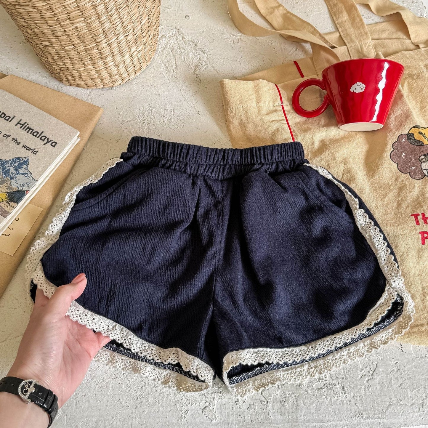 ハーフパンツ・ショートパンツ Navy / 80cm レースバイピングショートパンツ【mh0009386】