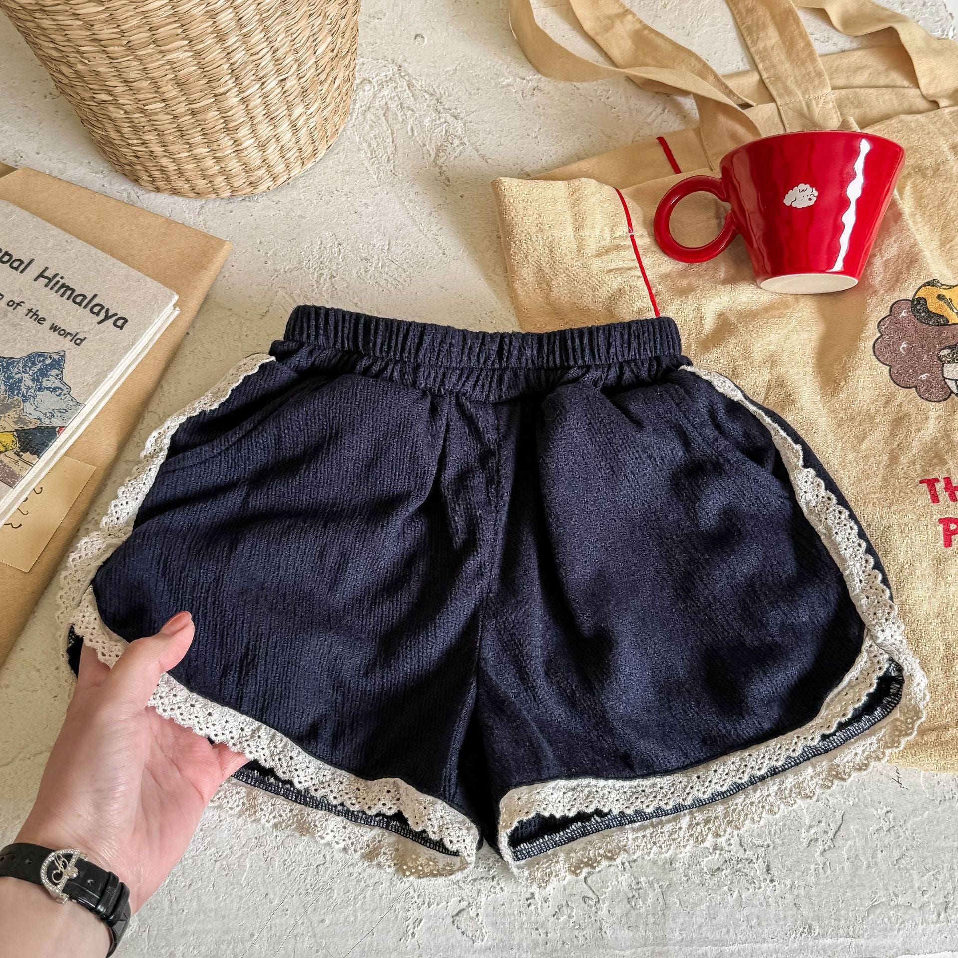 ハーフパンツ・ショートパンツ Navy / 80cm レースバイピングショートパンツ【mh0009386】